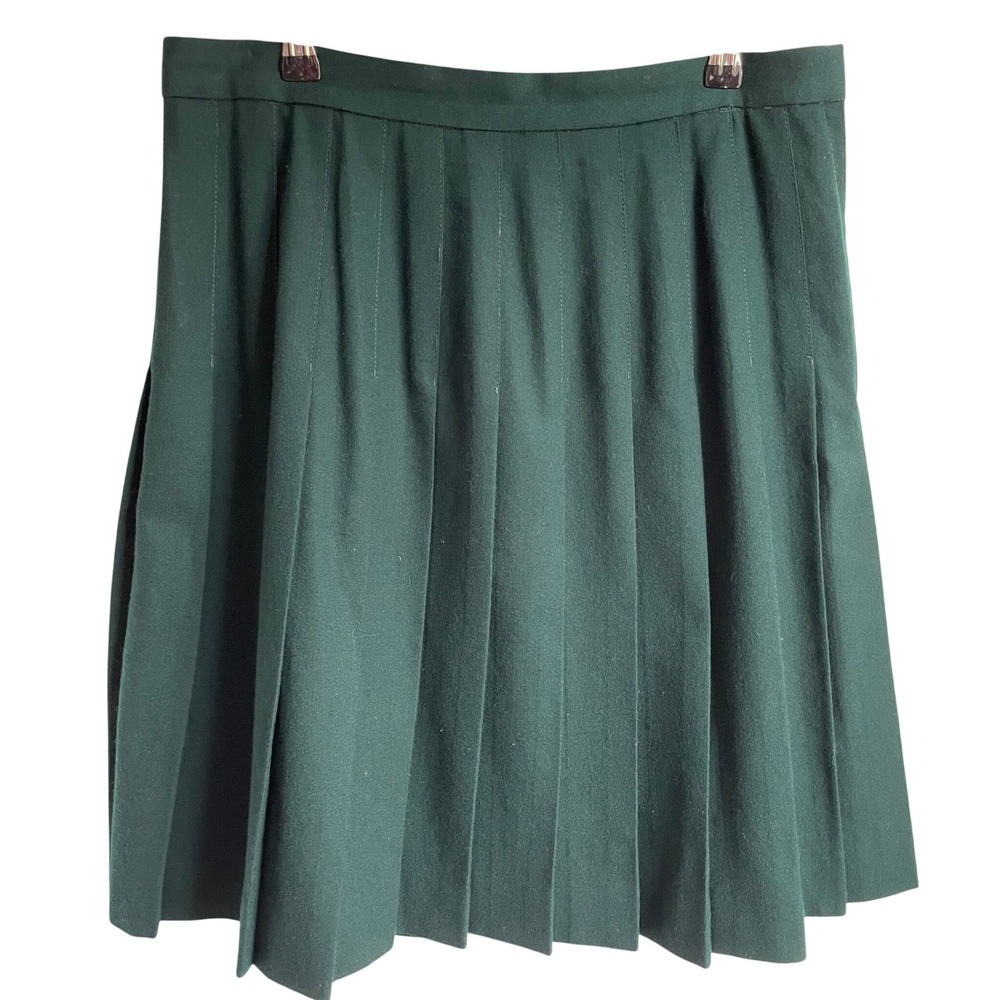 VTG Talbots Worsted Wool Pleated Skirt 14 Hunter Green Dark Academia Made in USA